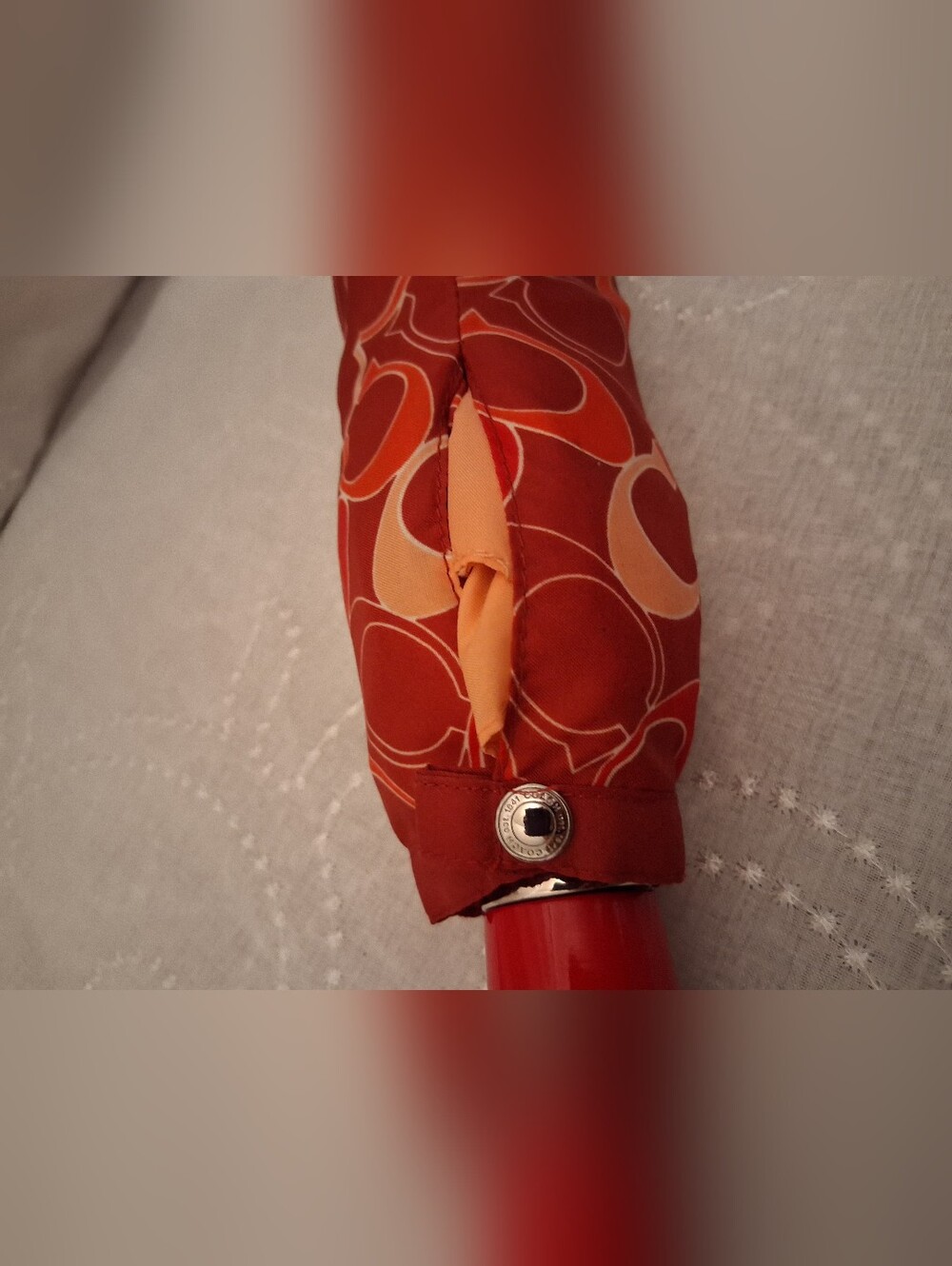 Coach Compact Umbrella in Red and Cream Signature Print - Picture 3 of 7